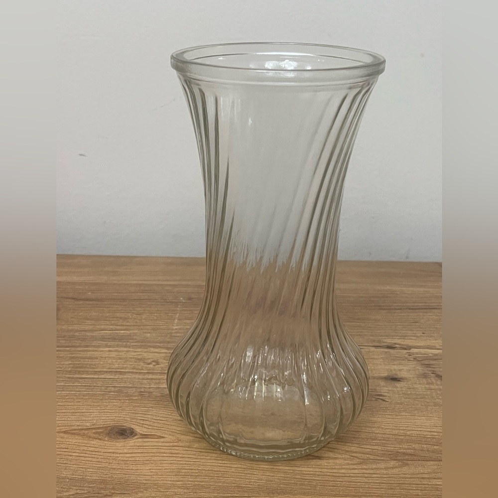 1980's Clear Hoosier Glass 8 1/2" Flower Vase Raised Ribbed Design